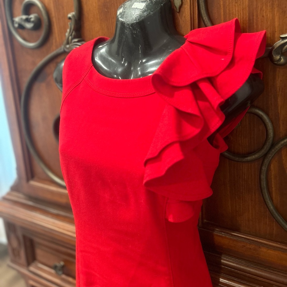 Calvin Klein Red Bodycon with Ruffle Sleeve
